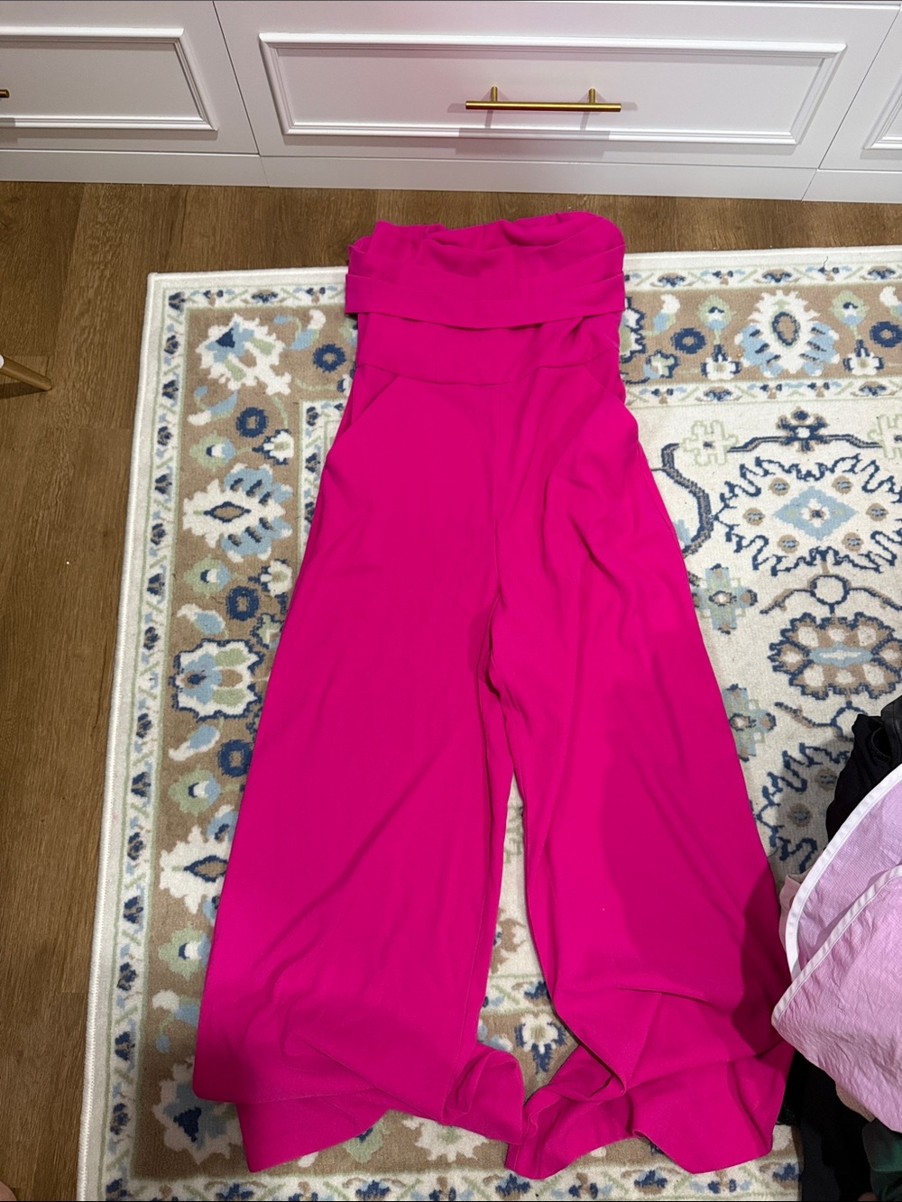 Express Strapless Wide-Leg Jumpsuit in Hot Pink